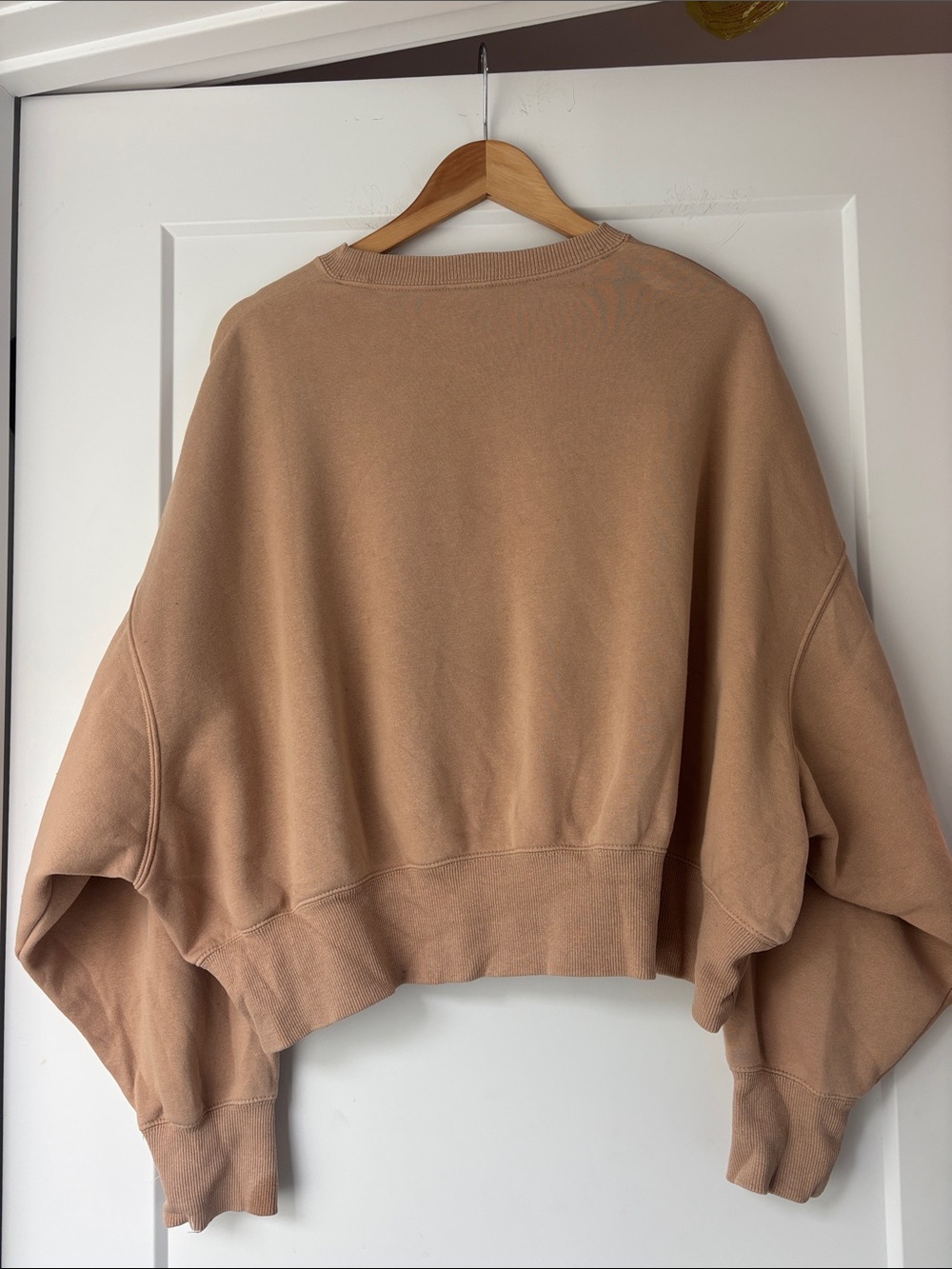 Nike Women's Cropped Crew Sweatshirt in Light Brown with White Swoosh - Picture 2 of 3